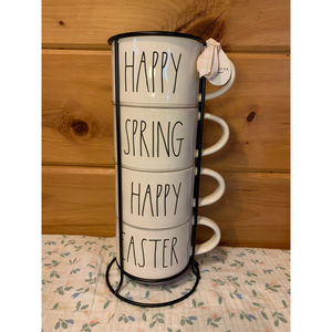 Rae Dunn Happy Spring Happy Easter Mug Set with Stand NWT